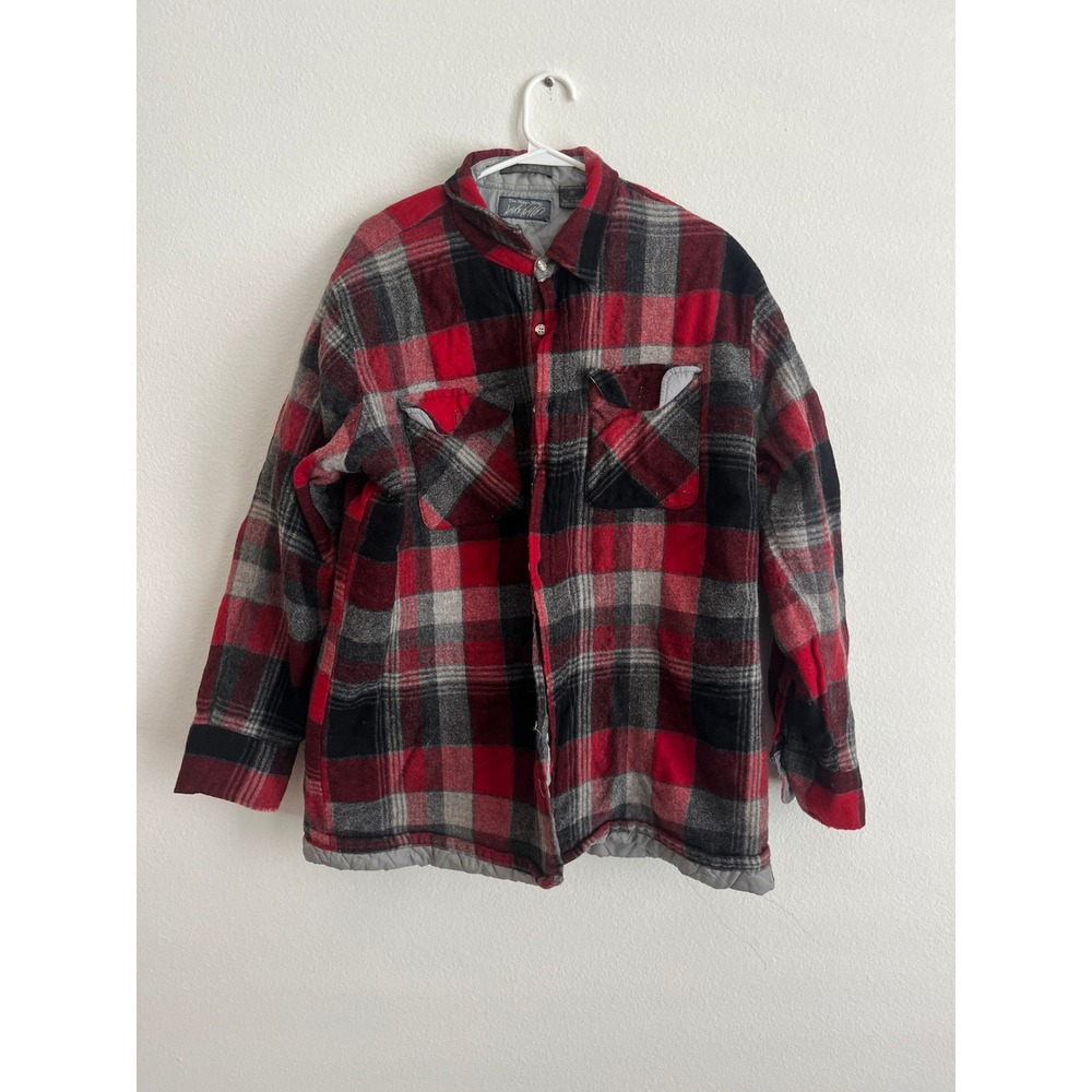 Lord‎ & Taylor The Mans Shop Vintage Quilted Flannel Shirt Jacket Red Plaid XL